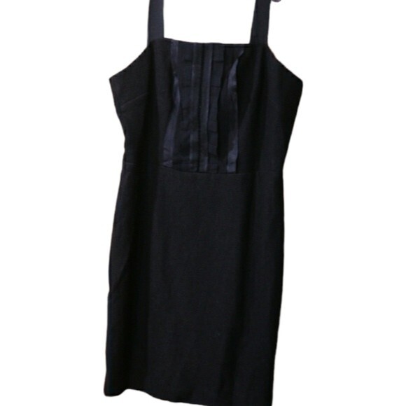 Banana Republic Little Black Dress Wool Blend Career Dress Ruffle Bodice 14 - Picture 1 of 12